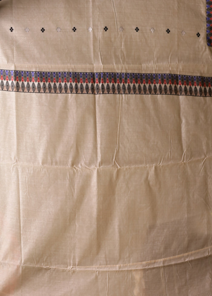 Cream Assam Silk Saree With Blouse Piece