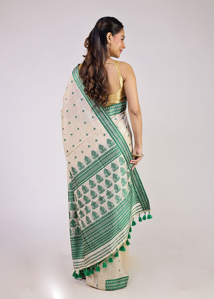 Phuljhari Jodi – Cream Assam Silk Saree & Green Cotton Kurta Set