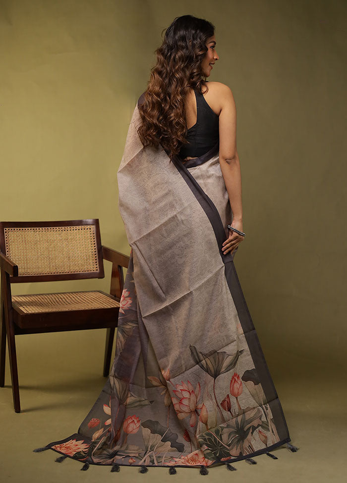Grey Cotton Saree With Blouse Piece