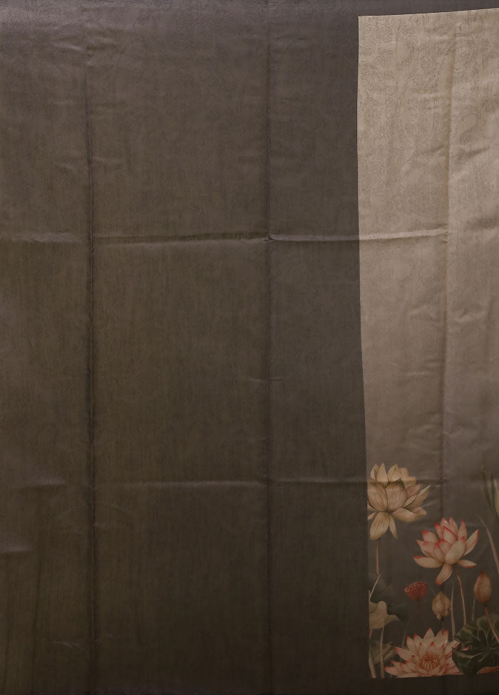 Grey Cotton Saree With Blouse Piece