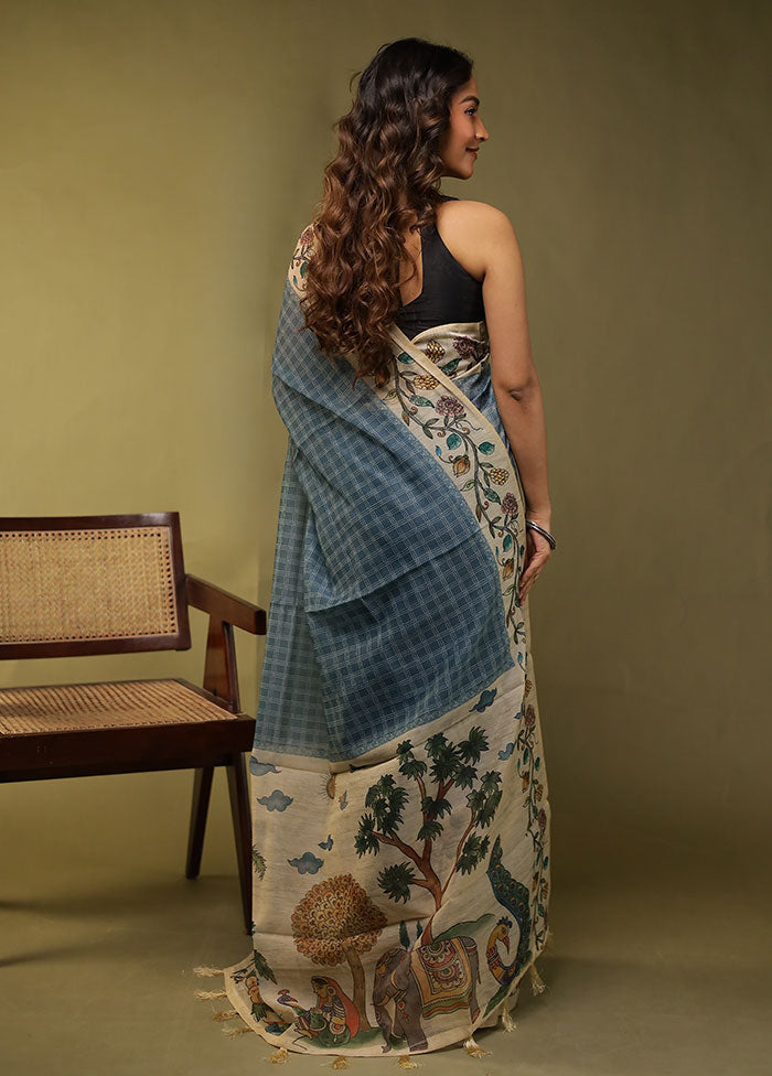 Blue Cotton Saree With Blouse Piece