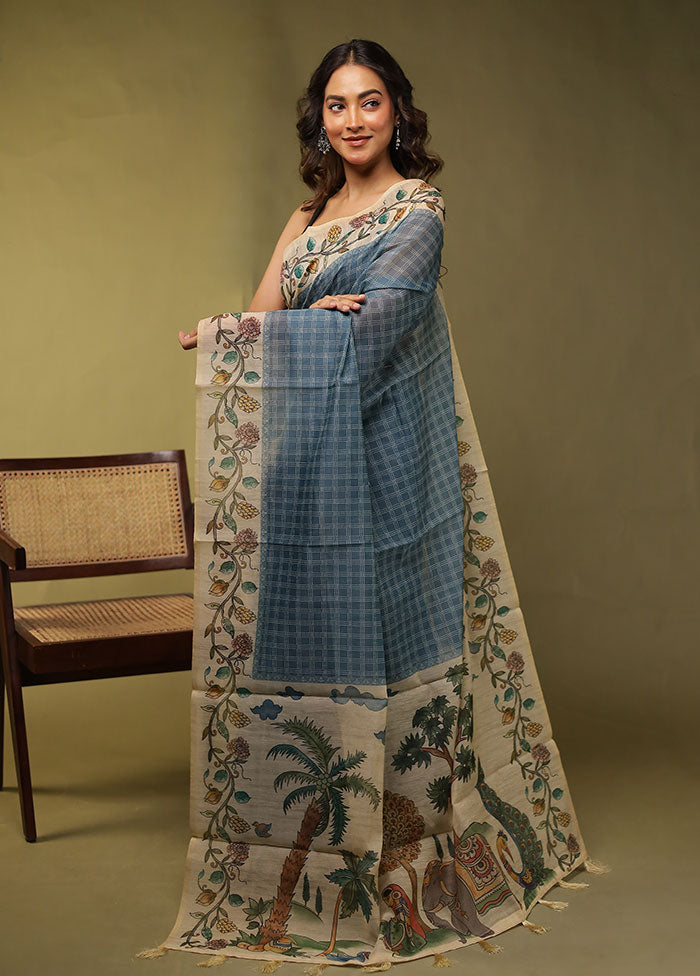 Blue Cotton Saree With Blouse Piece