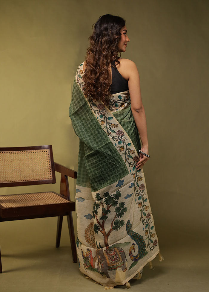 Green Cotton Saree With Blouse Piece