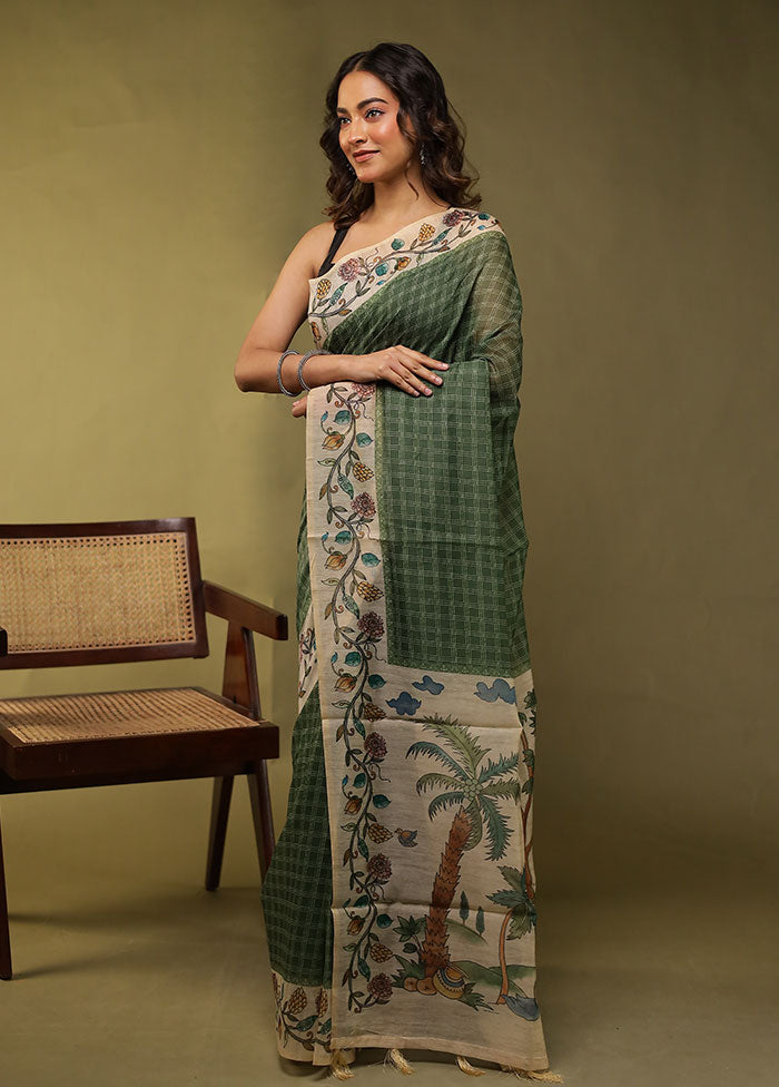 Green Cotton Saree With Blouse Piece