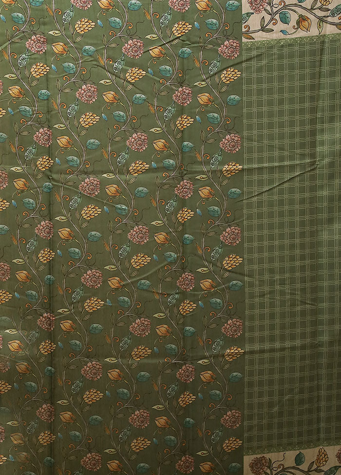 Green Cotton Saree With Blouse Piece