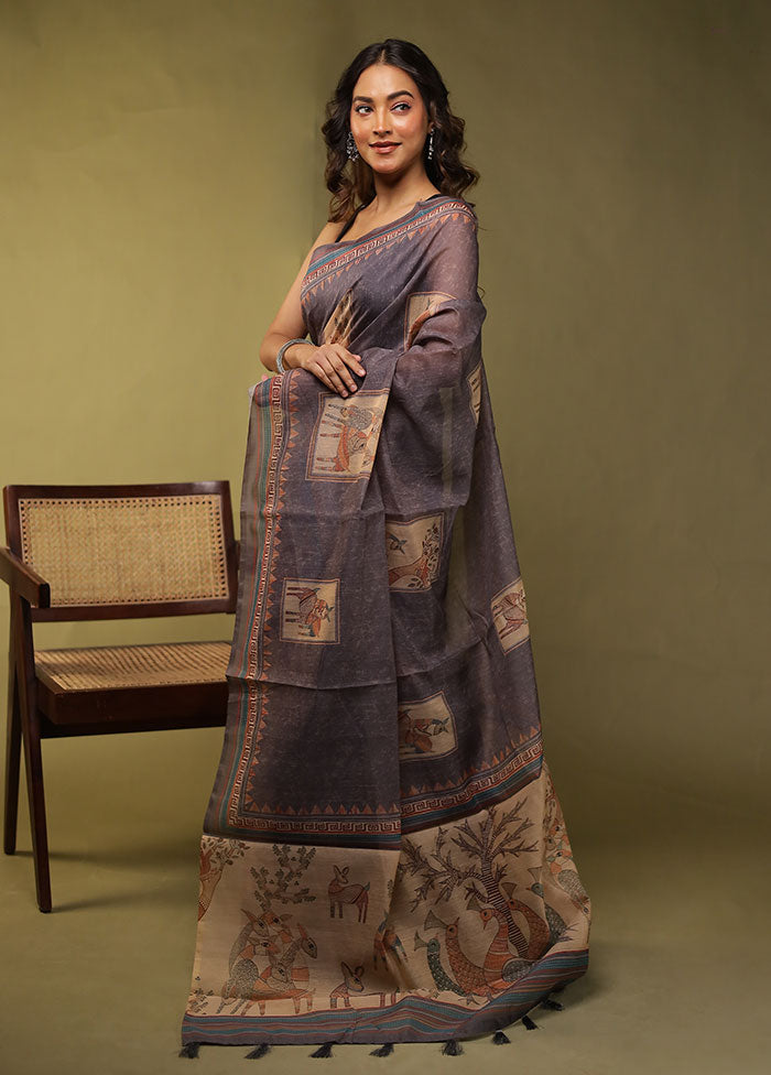 Grey Cotton Saree With Blouse Piece