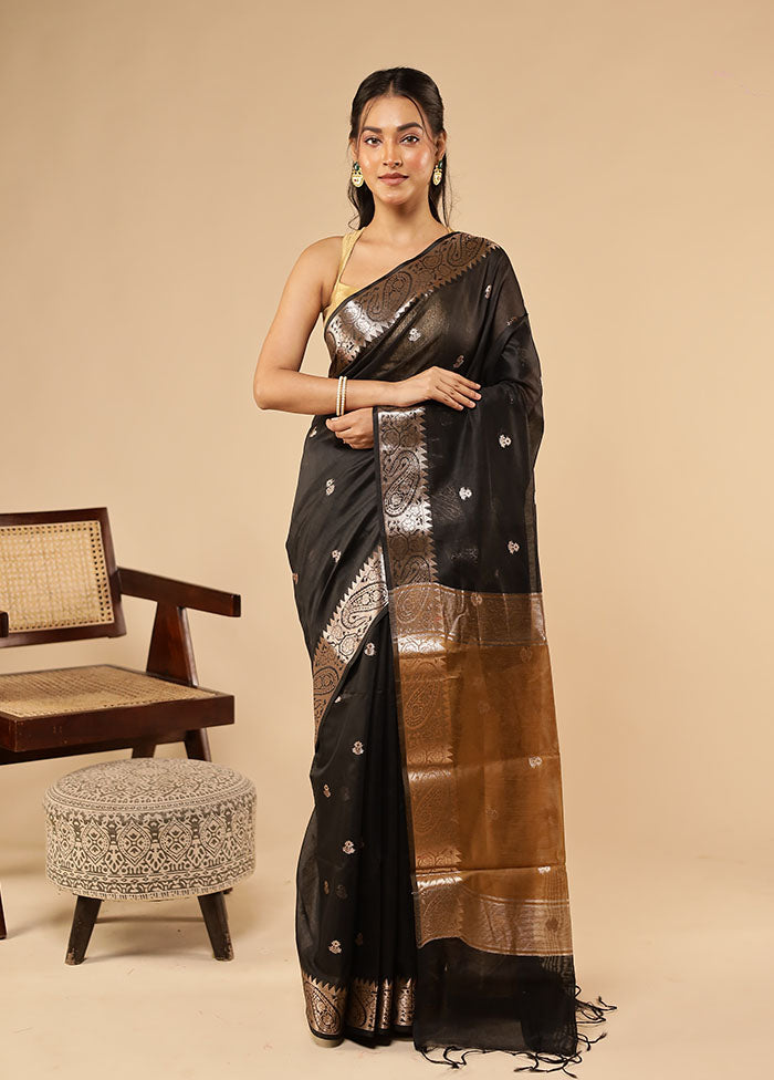 Black Cotton Saree With Blouse Piece