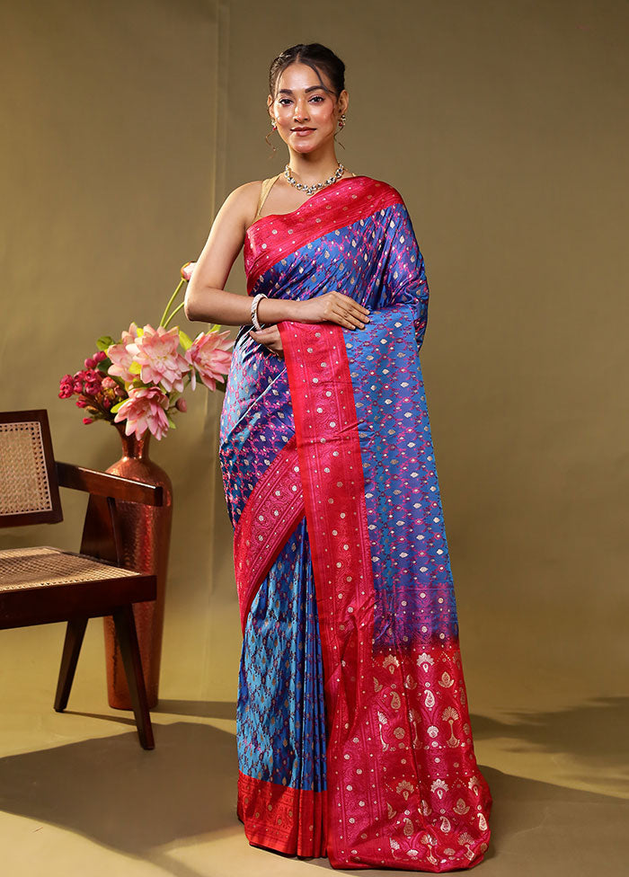 Blue Tanchoi Silk Saree With Blouse Piece