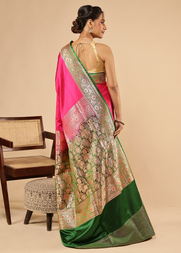Pink Banarasi Silk Saree With Blouse Piece