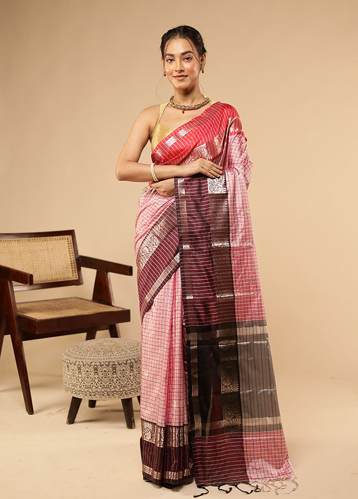 Pink Dupion Silk Saree With Blouse Piece