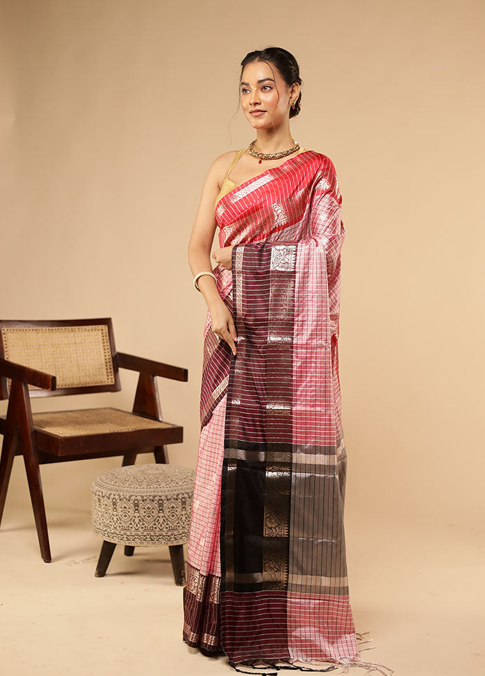 Pink Dupion Silk Saree With Blouse Piece