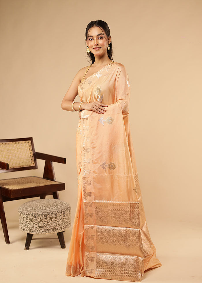 Peach Dupion Silk Saree With Blouse Piece