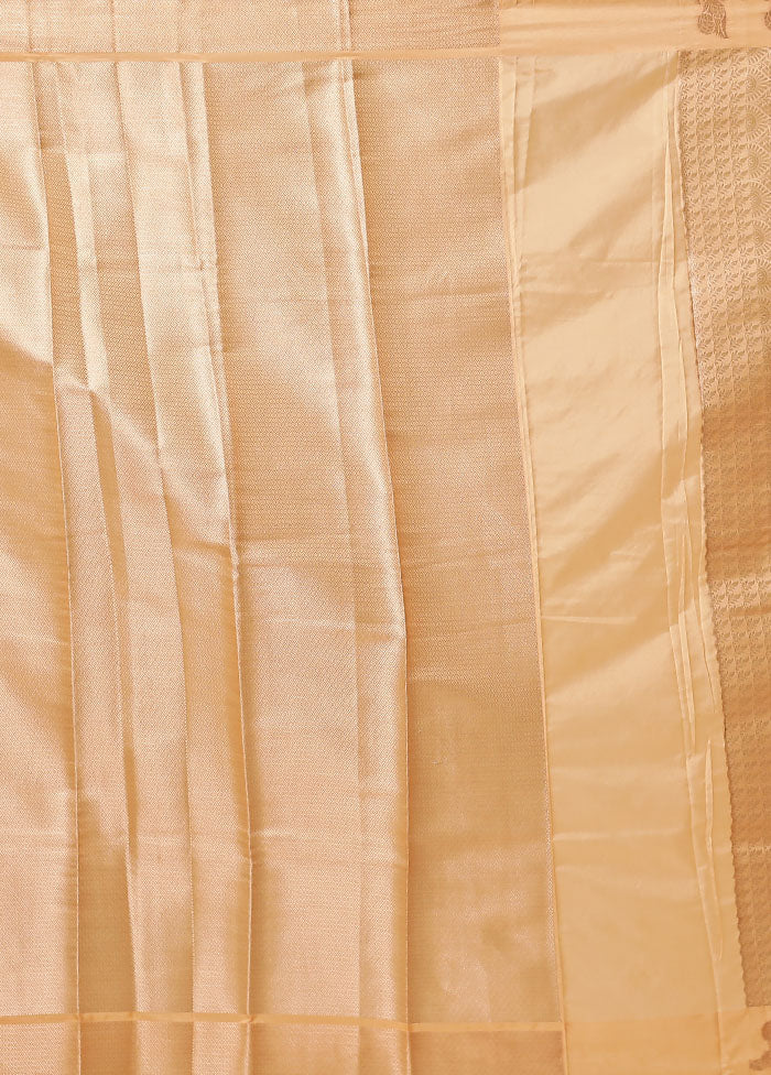 Peach Dupion Silk Saree With Blouse Piece