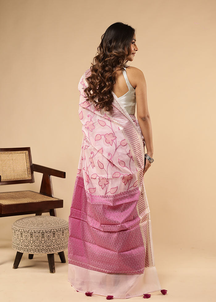White Cotton Saree With Blouse Piece