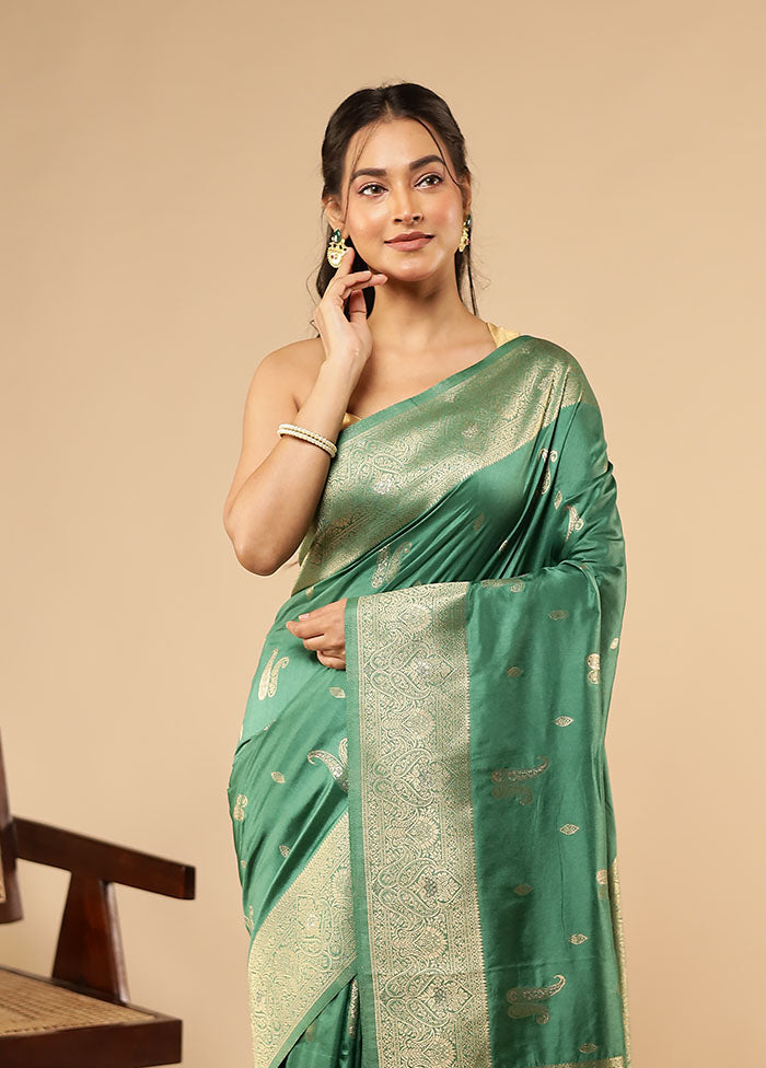 Green Dupion Silk Saree With Blouse Piece