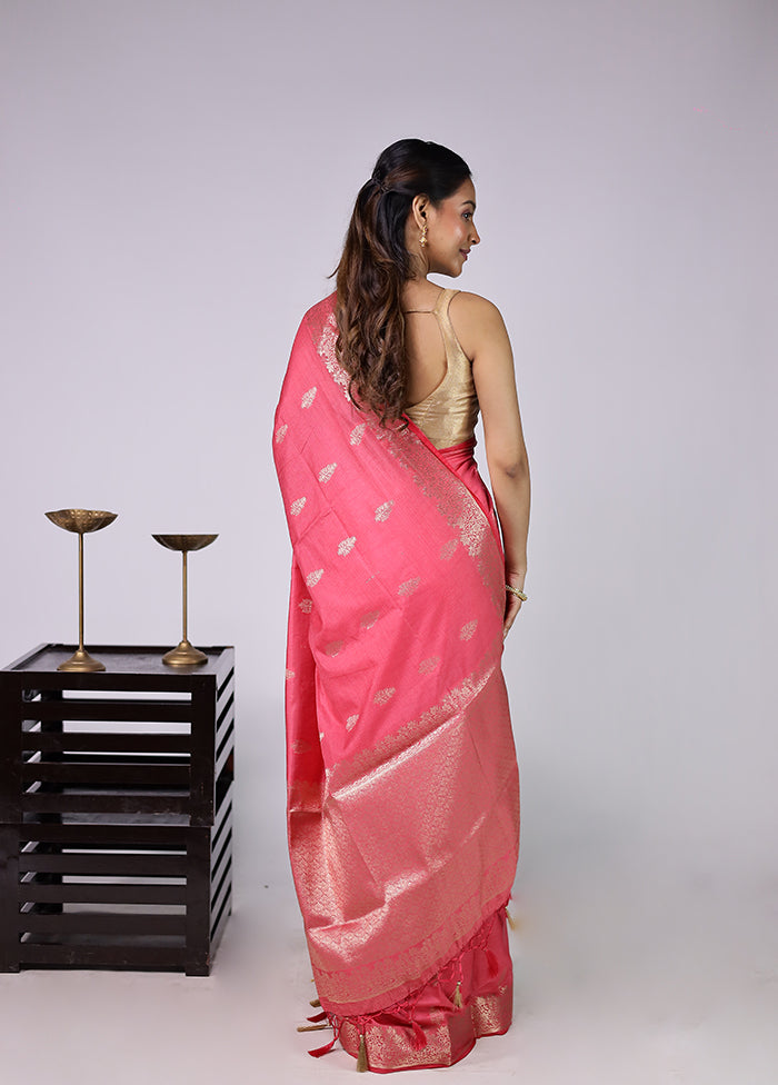 Pink Dupion Silk Saree With Blouse Piece