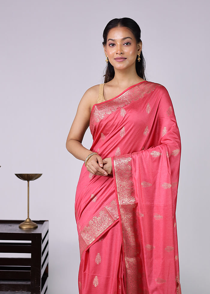 Pink Dupion Silk Saree With Blouse Piece