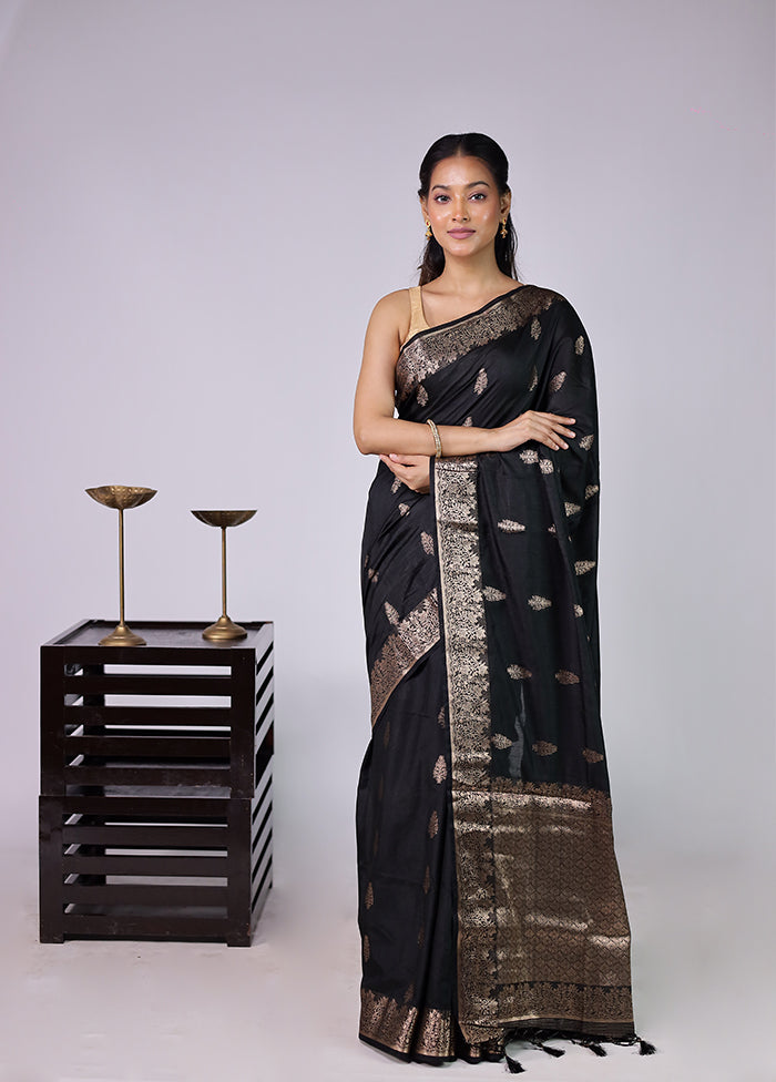 Black Dupion Silk Saree With Blouse Piece