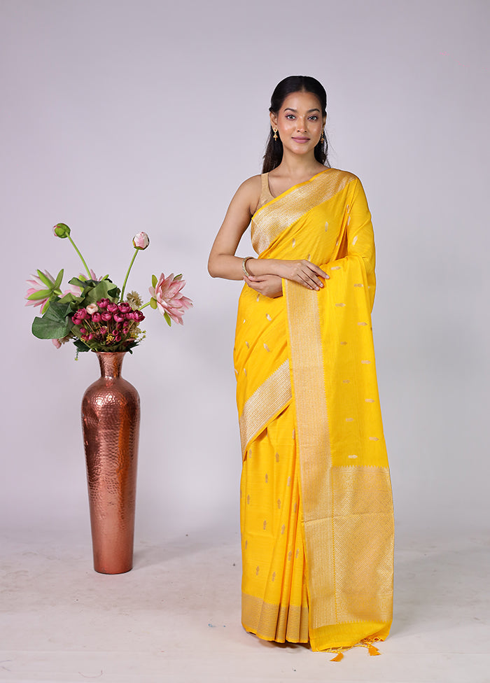 Yellow Dupion Silk Saree With Blouse Piece