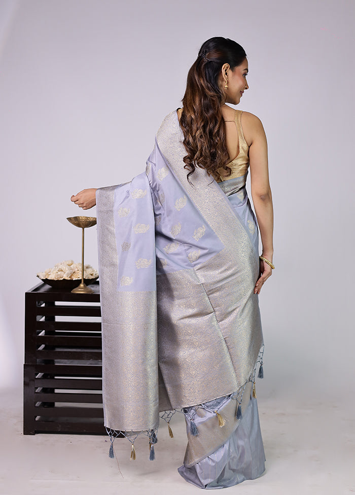 Grey Dupion Silk Saree With Blouse Piece
