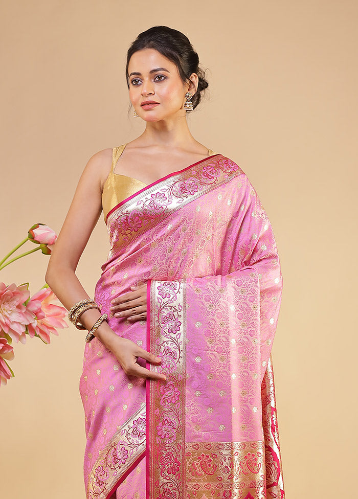 Pink Tanchoi Silk Saree With Blouse Piece