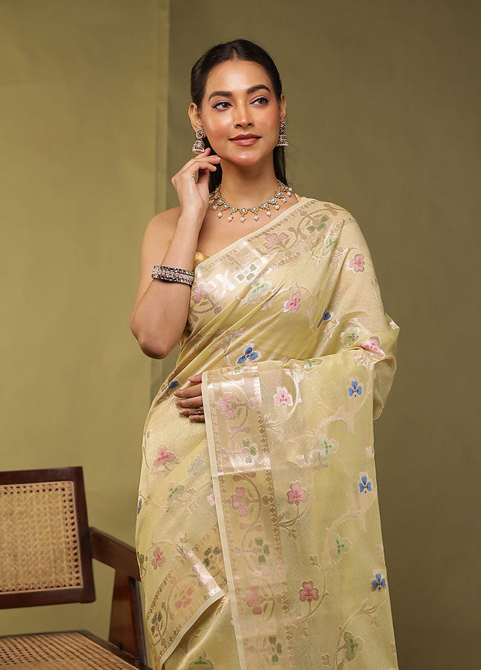 Green Kora Silk Saree With Blouse Piece