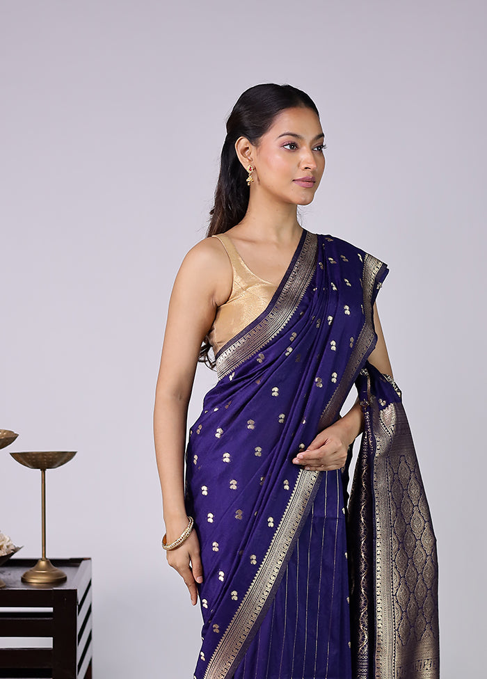 Blue Dupion Silk Saree With Blouse Piece