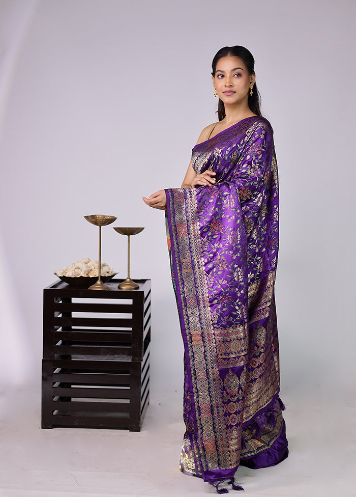 Purple Dupion Silk Saree With Blouse Piece