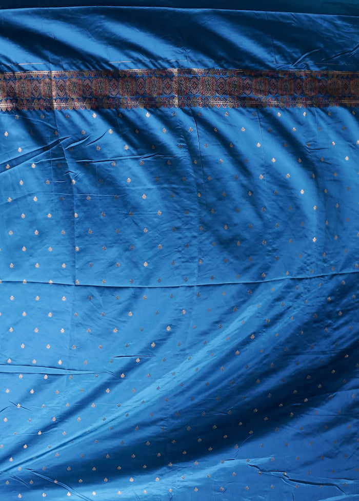 Blue Dupion Silk Saree With Blouse Piece