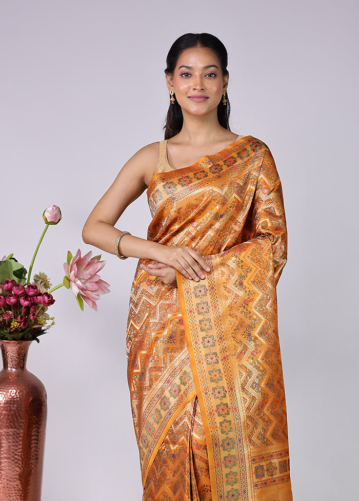 Yellow Dupion Silk Saree With Blouse Piece