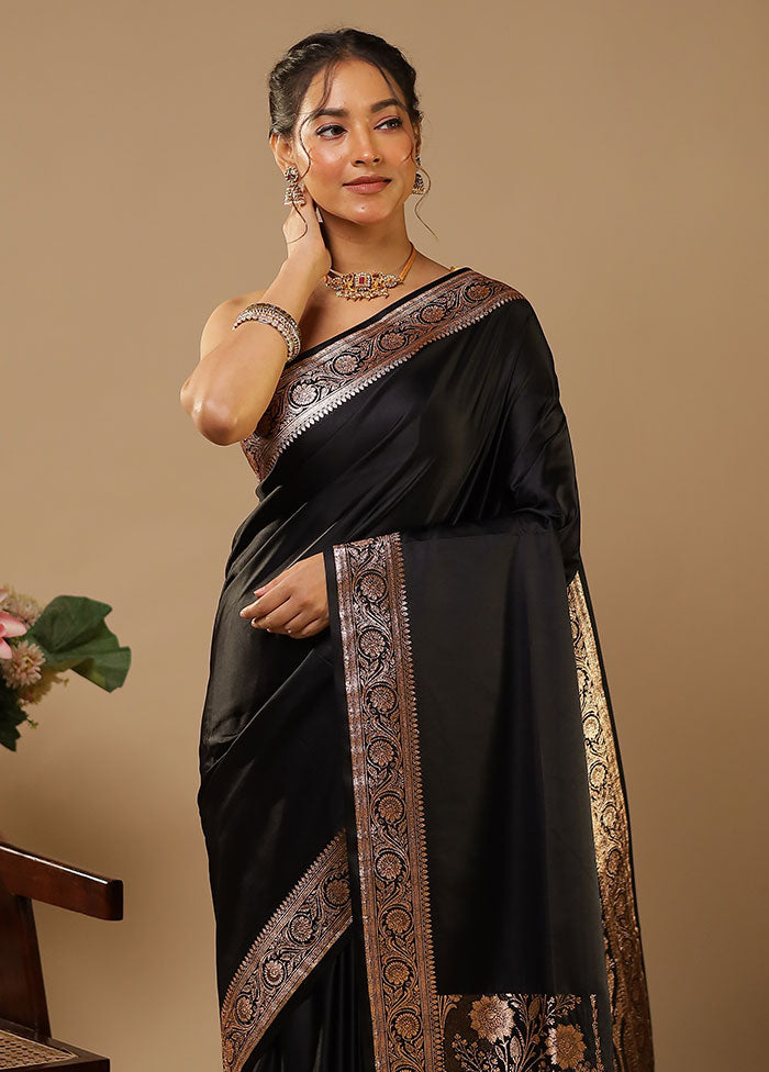 Black Banarasi Silk Saree With Blouse Piece