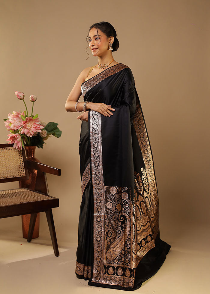 Black Banarasi Silk Saree With Blouse Piece