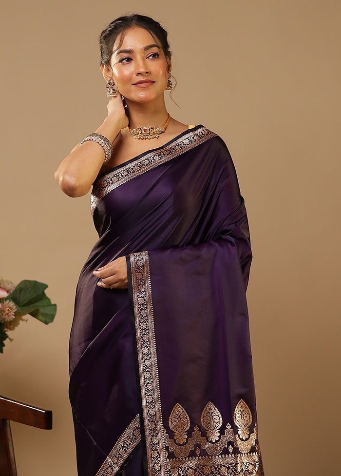 Purple Banarasi Silk Saree With Blouse Piece