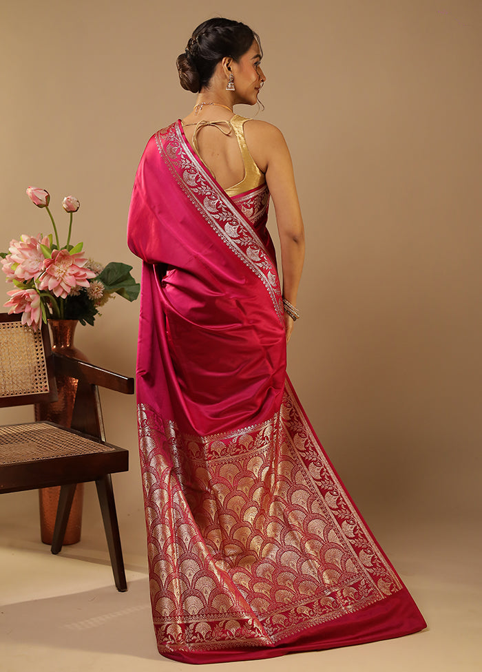 Pink Banarasi Silk Saree With Blouse Piece