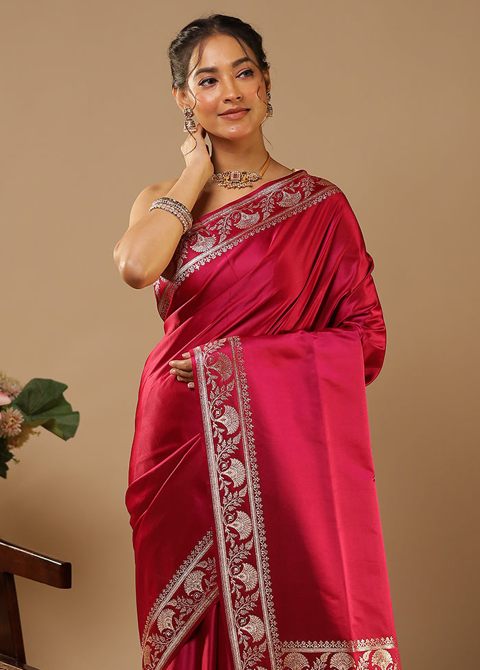 Pink Banarasi Silk Saree With Blouse Piece