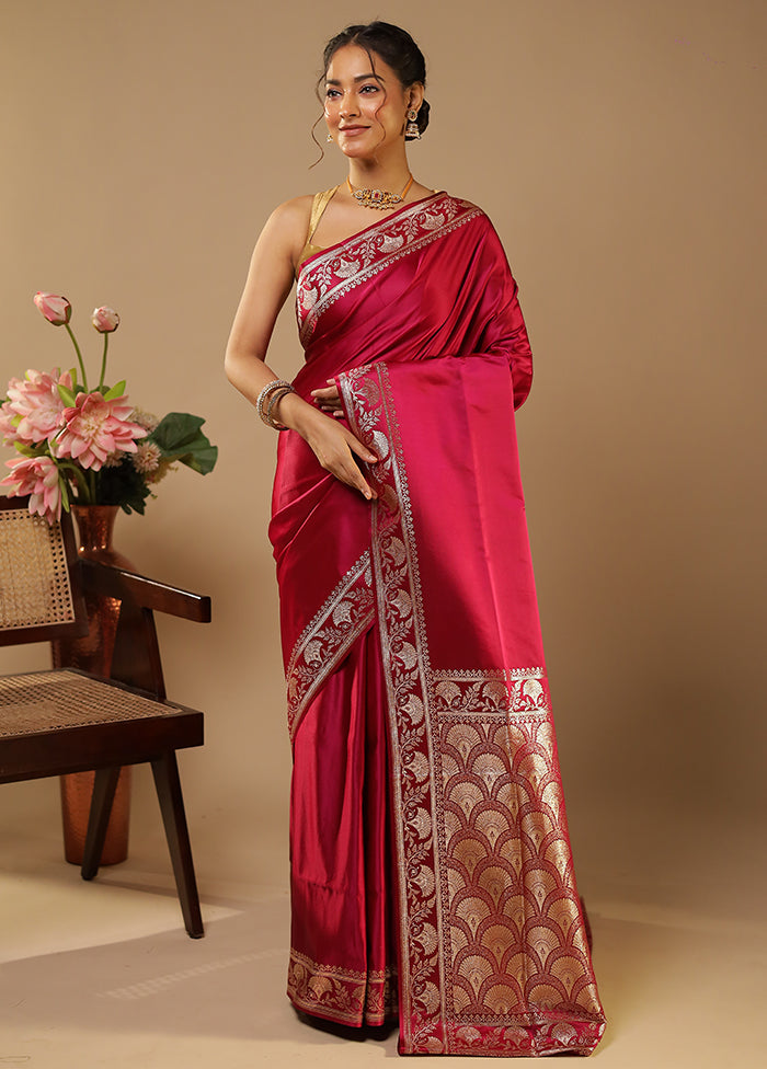 Pink Banarasi Silk Saree With Blouse Piece