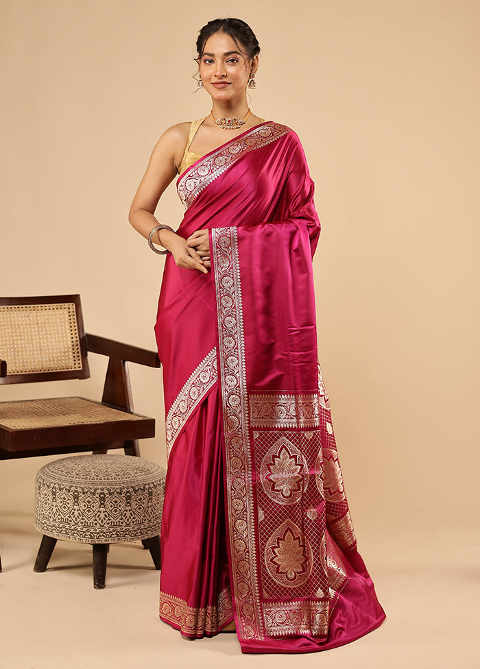 Pink Banarasi Silk Saree With Blouse Piece