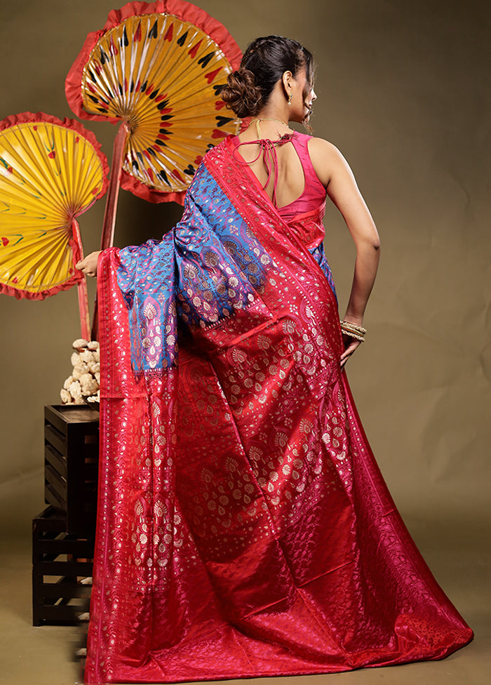 Blue Tanchoi Silk Saree With Blouse Piece