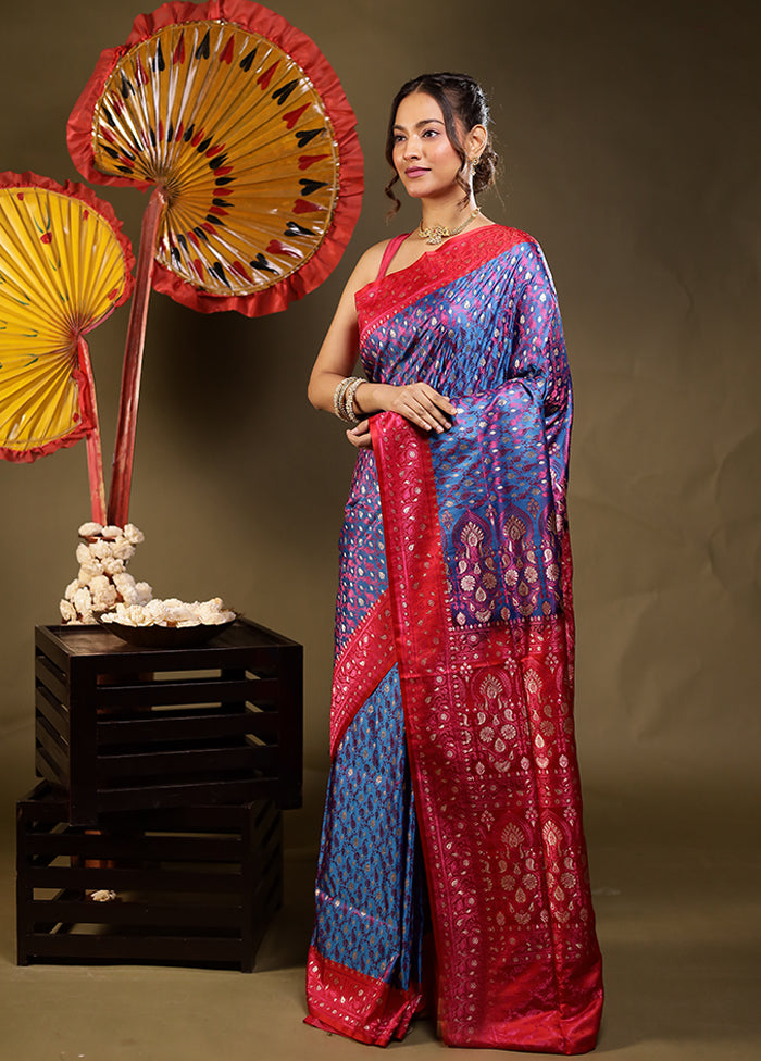 Blue Tanchoi Silk Saree With Blouse Piece
