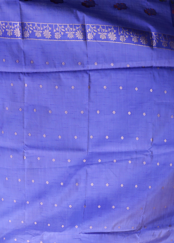 Blue Dupion Silk Saree With Blouse Piece