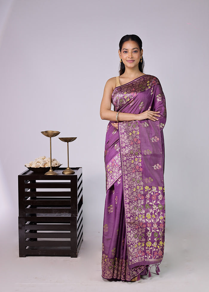 Purple Dupion Silk Saree With Blouse Piece