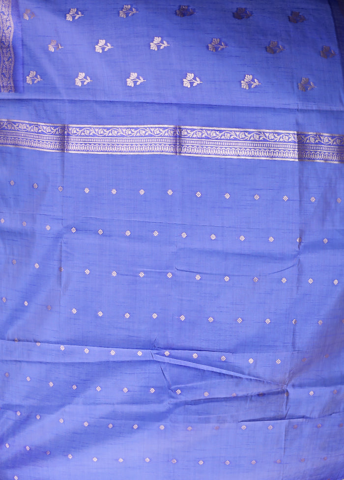Blue Dupion Silk Saree With Blouse Piece