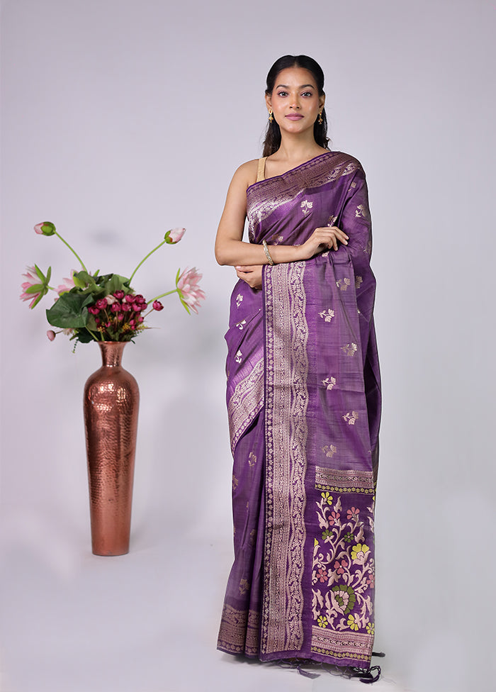 Purple Dupion Silk Saree With Blouse Piece