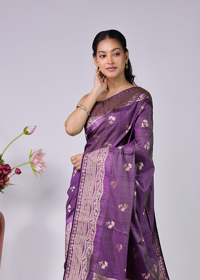 Purple Dupion Silk Saree With Blouse Piece