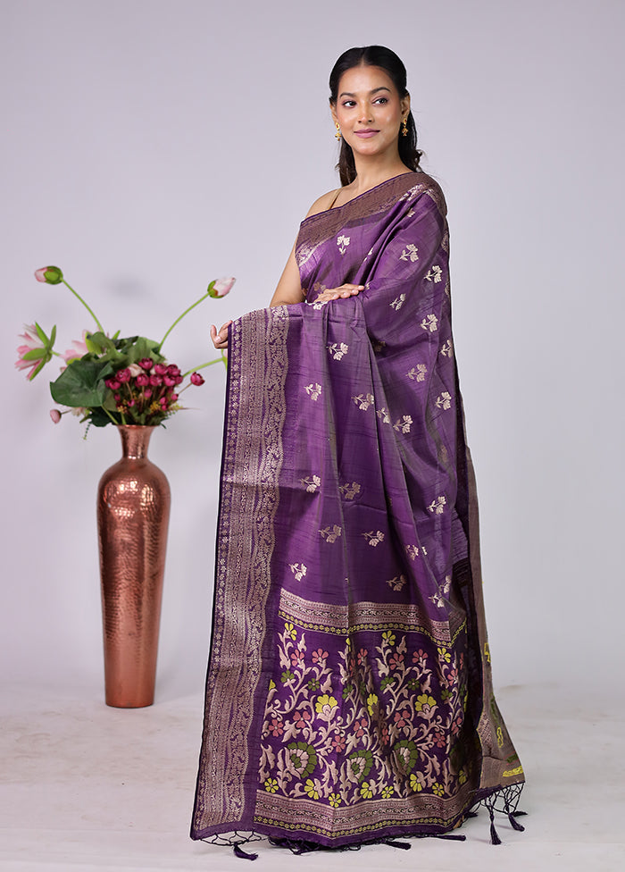 Purple Dupion Silk Saree With Blouse Piece