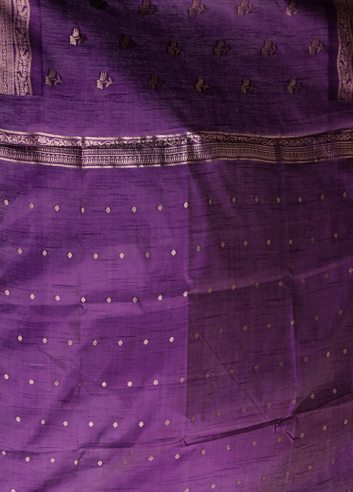 Purple Dupion Silk Saree With Blouse Piece