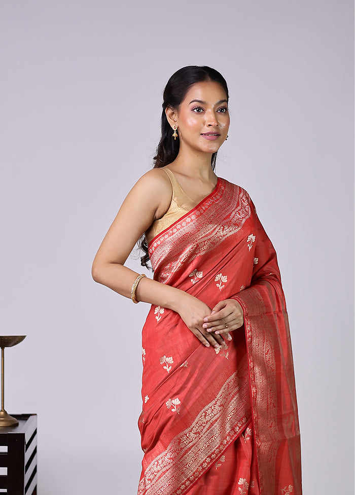 Orange Dupion Silk Saree With Blouse Piece