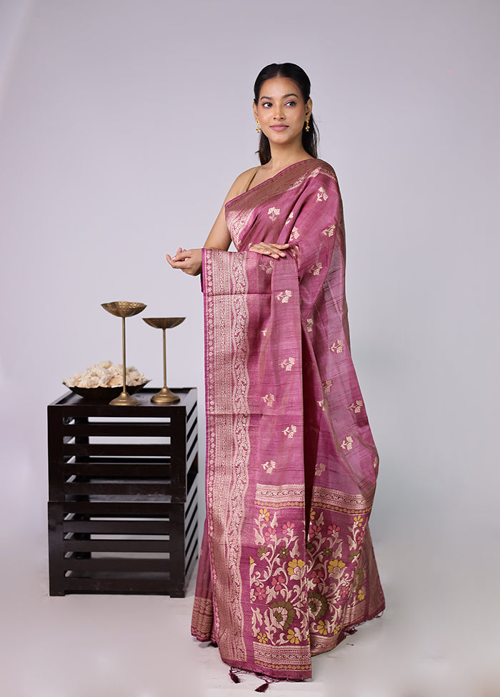 Purple Dupion Silk Saree With Blouse Piece