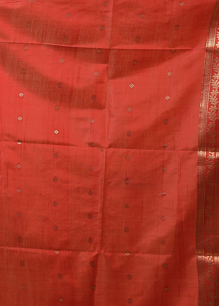 Red Dupion Silk Saree With Blouse Piece