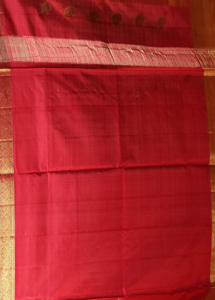 Red Handloom Kanchipuram Pure Silk Saree With Blouse Piece